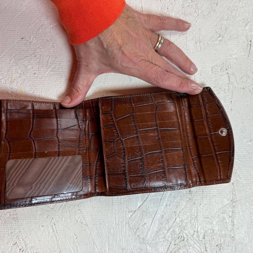 VTG Dooney Bourke Leather Woven Tri Fold Wallet Brown Clutch Coin Purse - Picture 4 of 4